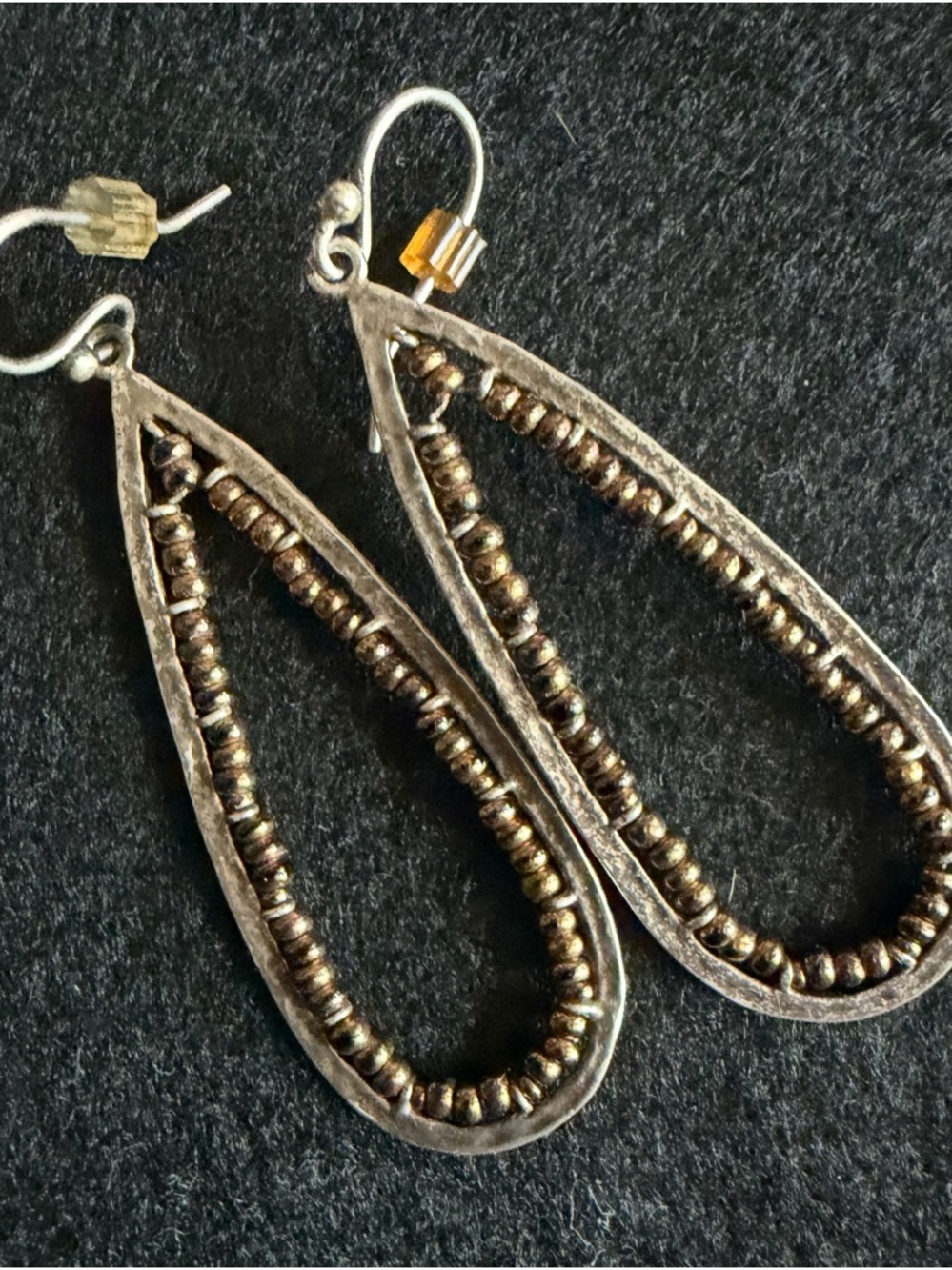 Dollars sterling silver Metallic Bead Teardrop Earrings with bronze dead inserts